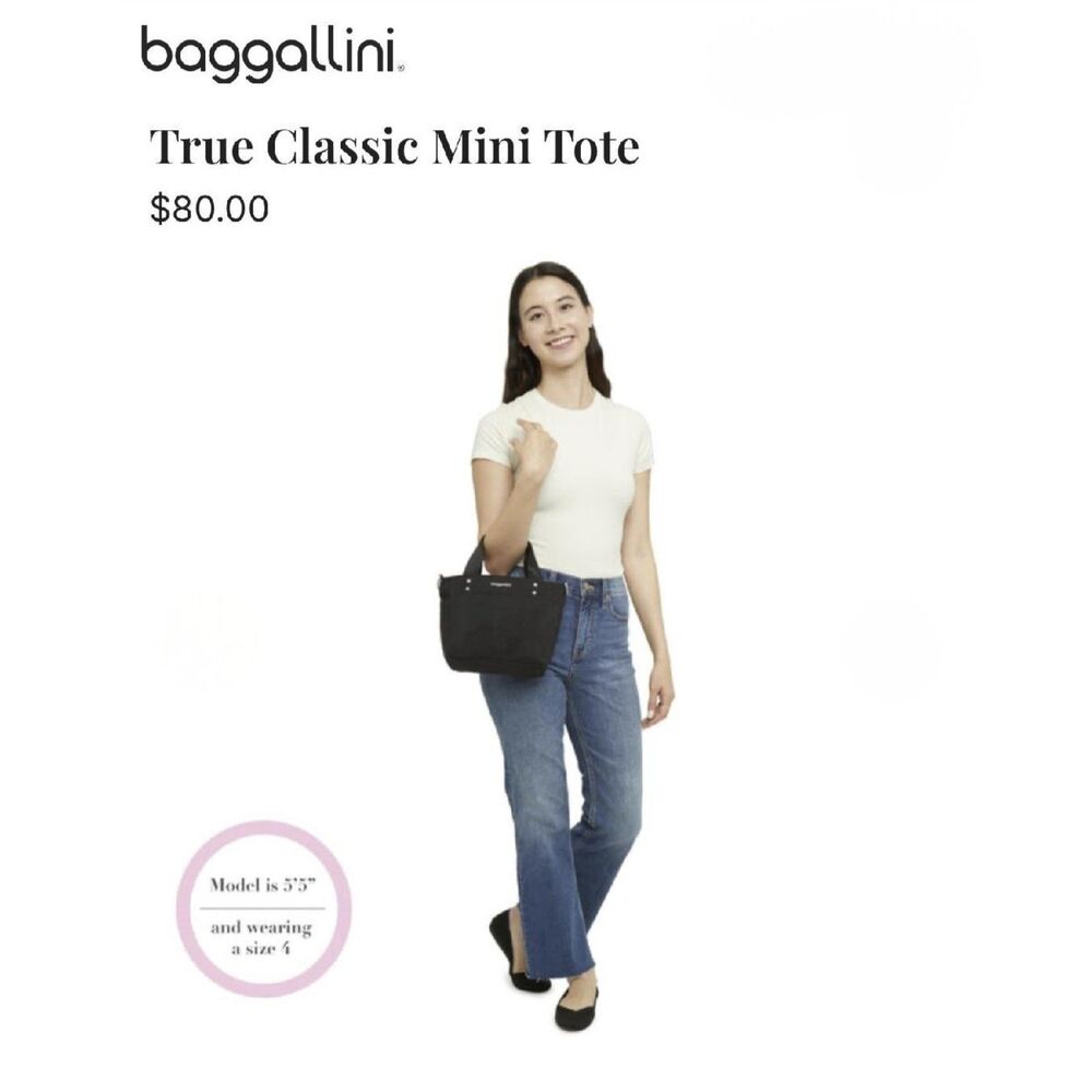 Baggillini Black Mini Carryall Tote Bag, NEW with tags! 10.75"W x 7.5"H x 4"D - Picture 3 of 10
